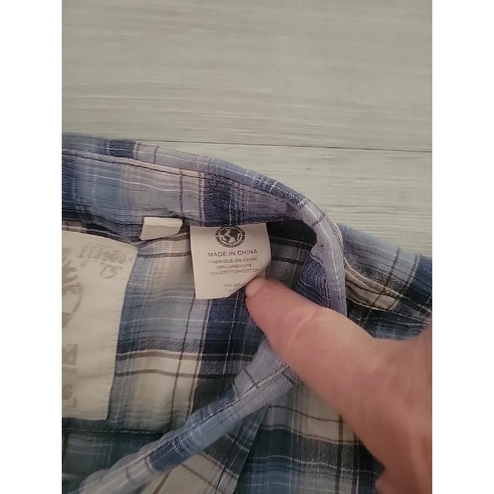 Timberland Shirt Mens Size 2XL Blue White Plaid Earthkeepers Short Sleeve Button